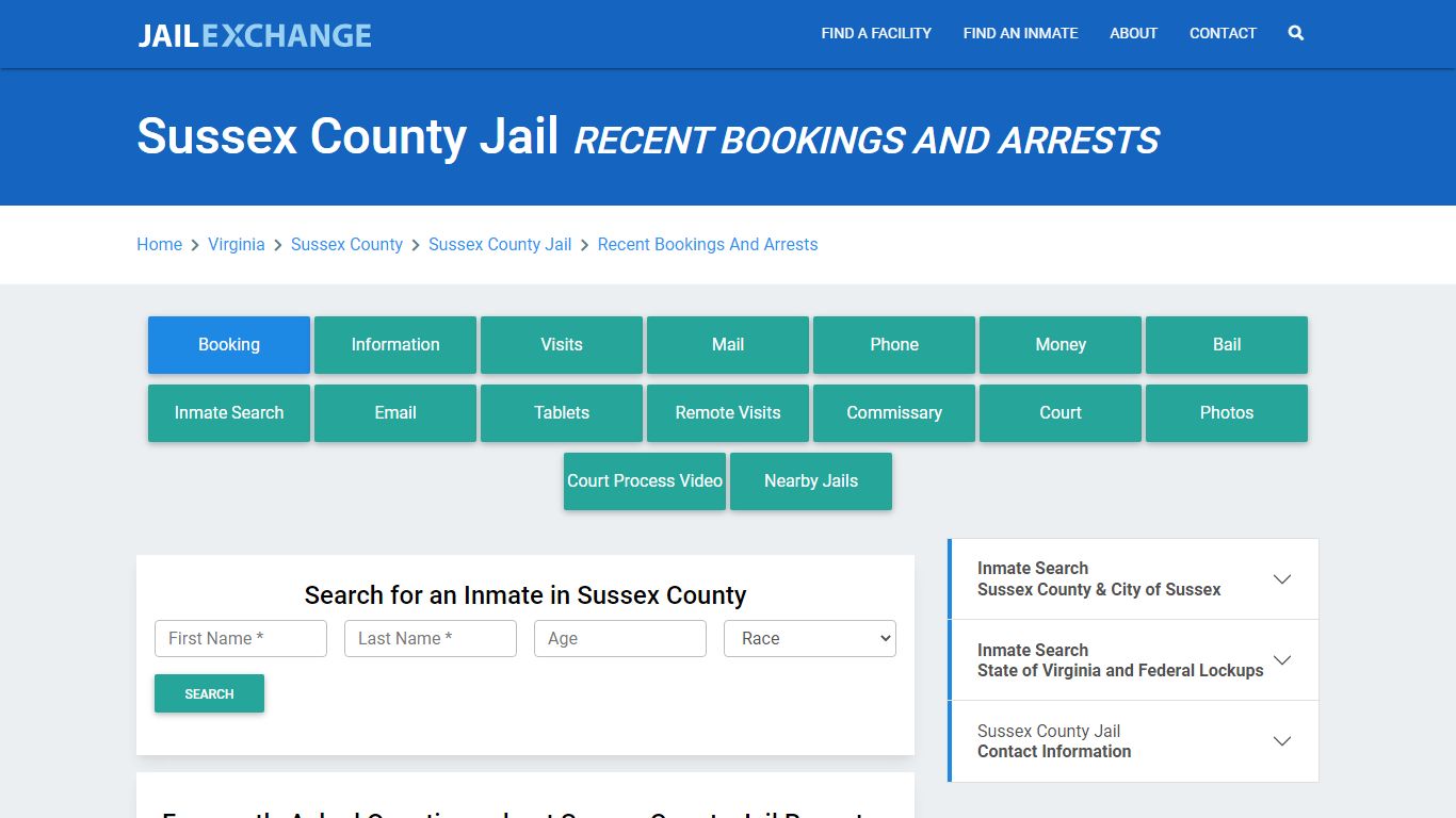 Sussex County Jail Recent Bookings And Arrests - Jail Exchange