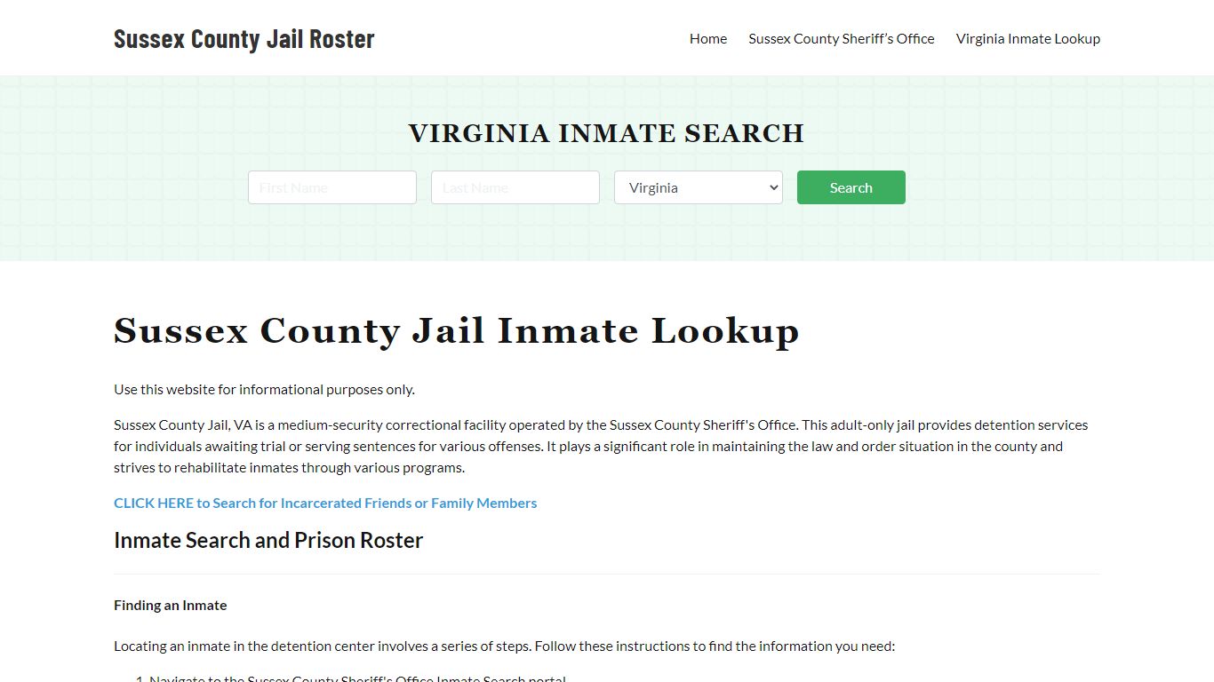 Sussex County Jail Roster Lookup, VA, Inmate Search