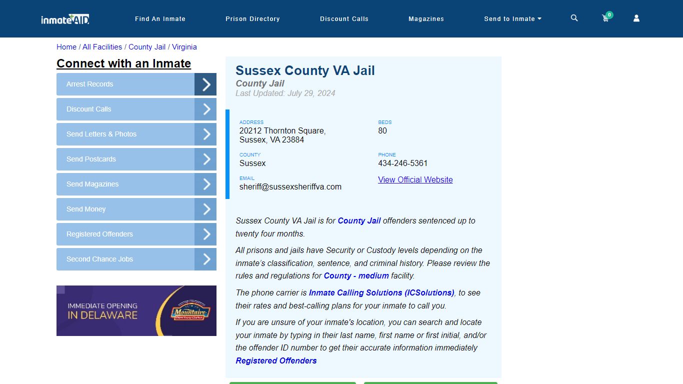 Sussex County VA Jail - Inmate Locator