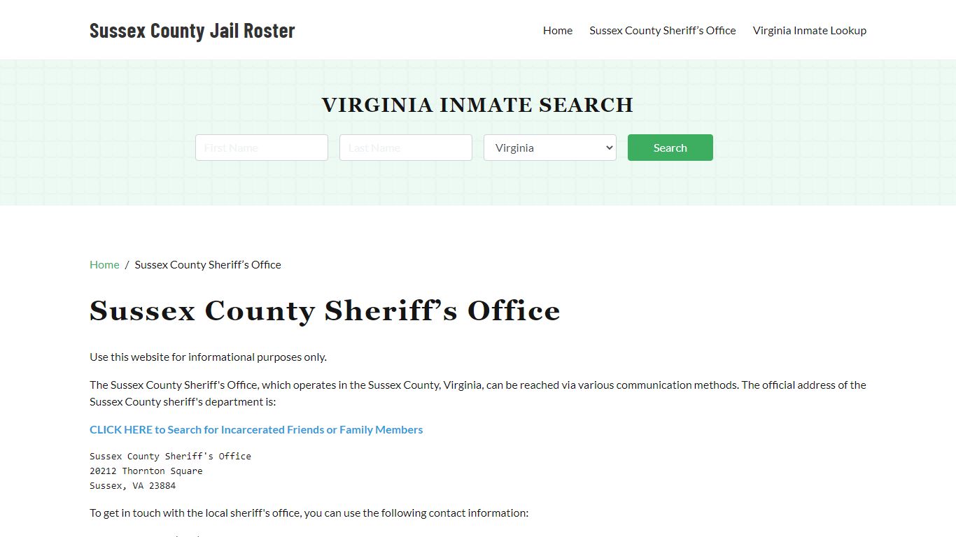 Sussex County Sheriff Office, VA, Arrest Warrants Search